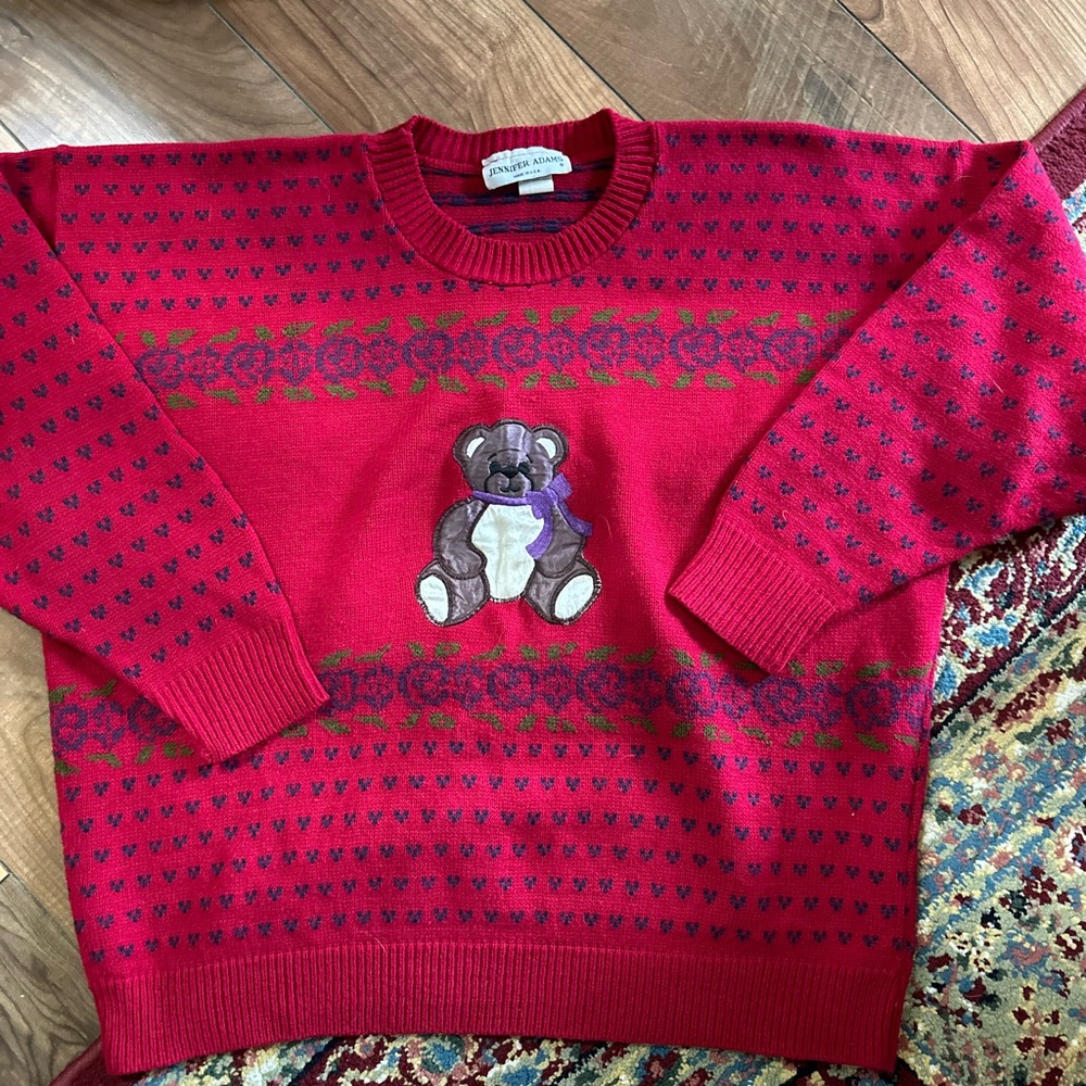 Vintage Jennifer Adam’s teddy bear sweater made in USA